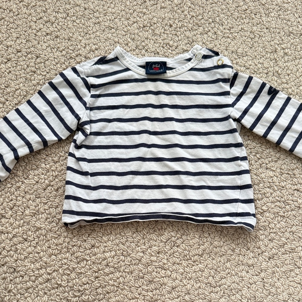 Petit Bateau White and Navy Striped Long-Sleeve Top